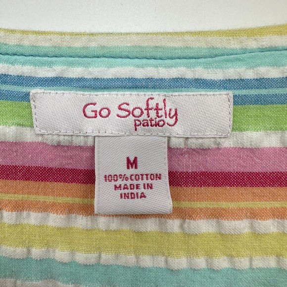 Go Softly Patio House Dress Lounge MuMu Size Medium Pocket Full Zip Rainbow Boho - Picture 11 of 12